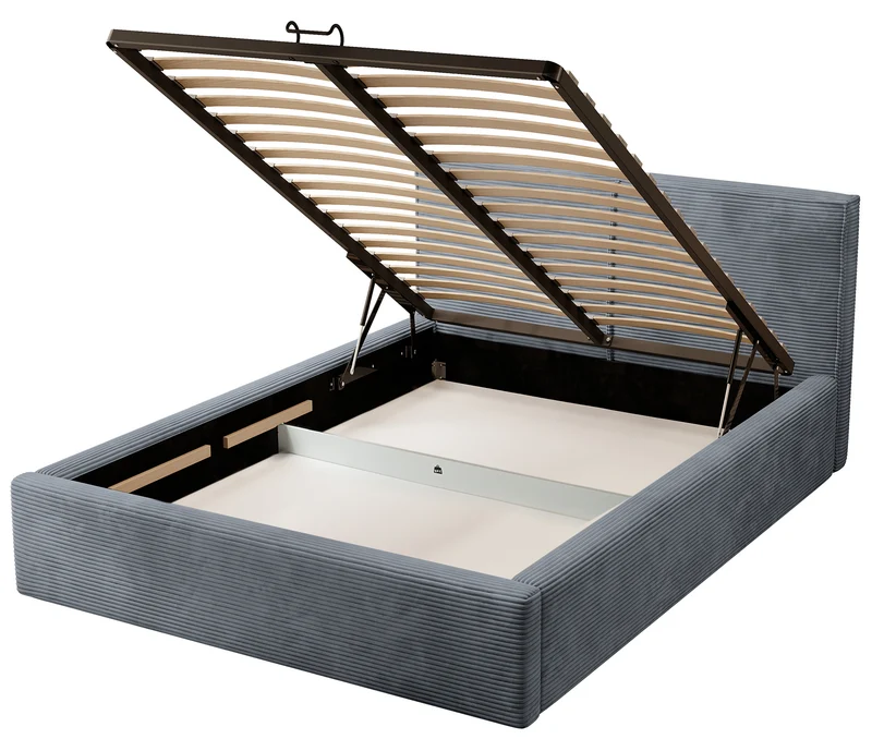 Gepolstertes Bett 180x200 cm Farese mit Stauraum und Gasdruckfeder, grau Cord