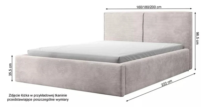 Gepolstertes Bett 180x200 cm Farese mit Stauraum und Gasdruckfeder, grau Cord