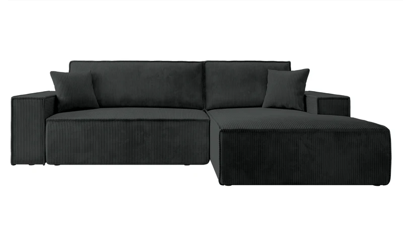 Ecksofa mit Schlaffunktion Farese Mini, L-förmig, rechtsseitig, mit Stauraum, schwarzer Cordstoff