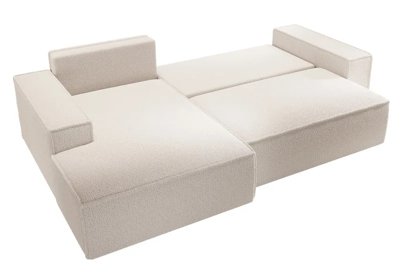 Ecksofa mit Schlaffunktion Farese New, L-förmig, mit Stauraum, beige Bouclé, linksseitig