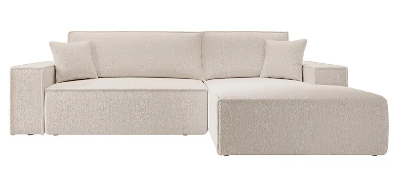 Ecksofa mit Schlaffunktion Farese New L-förmig mit Stauraum, beige Bouclé, rechtsseitig