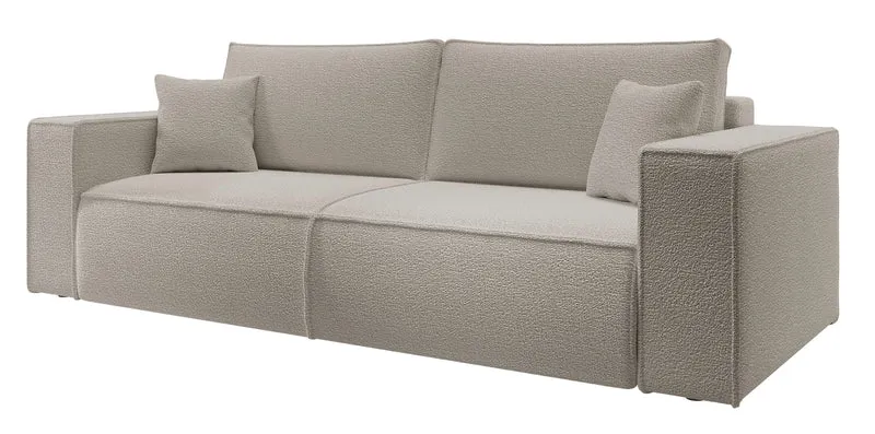 Dreisitziges ausklappbares Sofa Farese mit Stauraum, braunes Bouclé