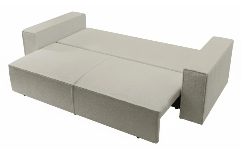 Dreisitziges ausklappbares Sofa Farese mit Stauraum, beige Bouclé