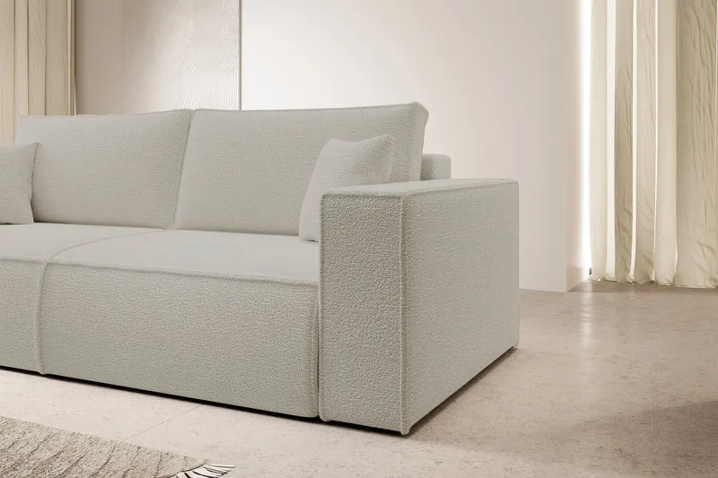 Dreisitziges ausklappbares Sofa Farese mit Stauraum, beige Bouclé