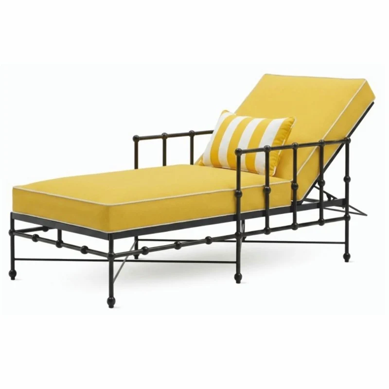 Casa Padrino Luxus Gartenliege mit Armlehnen Schwarz / Gelb 190 cm - Luxus Sonnenliege - Hotel & Garten Möbel VPP