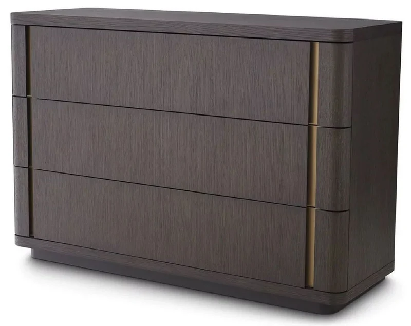 Casa Padrino Luxus Massivholz Kommode mit 3 Schubladen Mokka / Messing 140 x 52 x H. 95 cm - Schlafzimmer Kommode - Schlafzimmer Möbel - Luxus Möbel - Luxus Einrichtung - Möbel Luxus