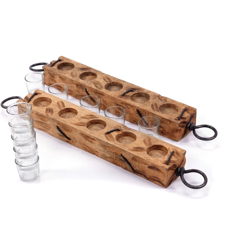 TEELICHT HALTER "BURNT I" | Mangoholz, 70cm | Rustikaler Kerzenhalter