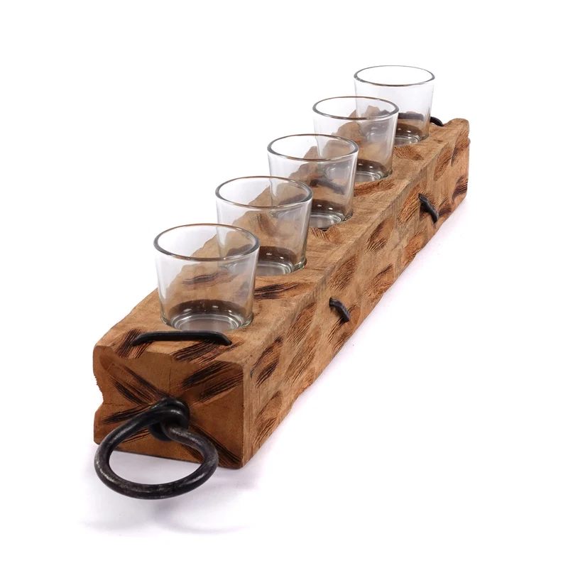 TEELICHT HALTER "BURNT I" | Mangoholz, 70cm | Rustikaler Kerzenhalter
