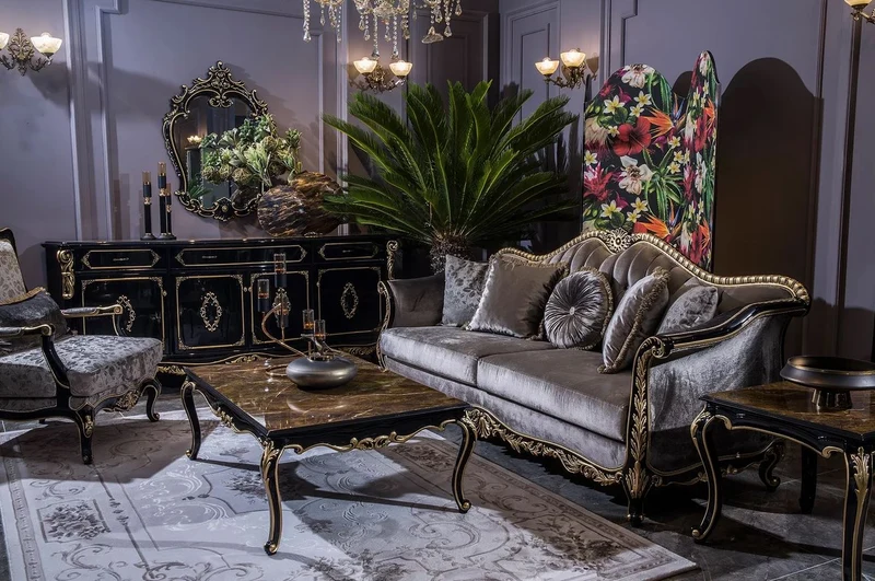 Casa Padrino Luxus Barock Sofa Silber / Schwarz / Gold 220 x 88 x H. 107 cm - Prunkvolles Wohnzimmer Sofa mit dekorativen Kissen - Edel & Prunkvoll