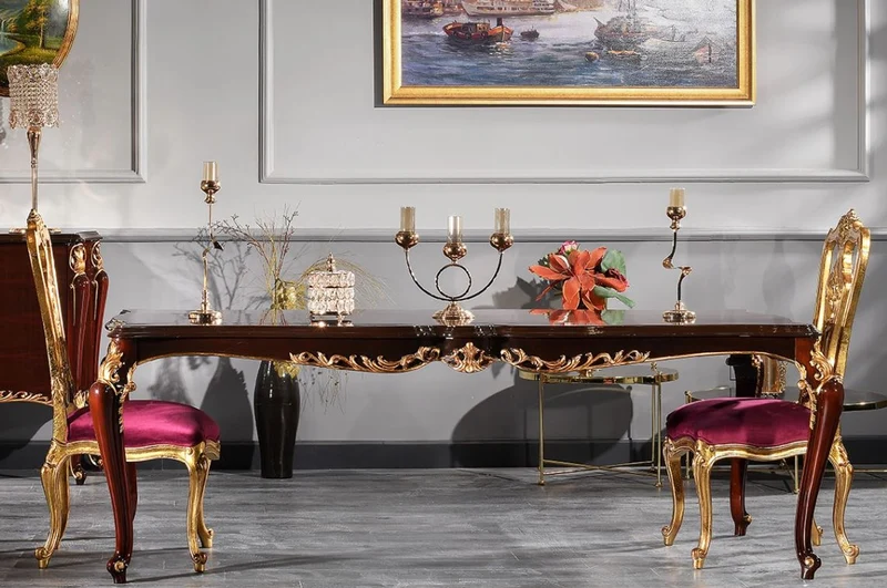 Casa Padrino Luxus Barock Esszimmer Stuhl Set Lila / Gold 59 x 61 x H. 116 cm - Prunkvolles Küchen Stühle 6er Set - Barock Esszimmer Möbel