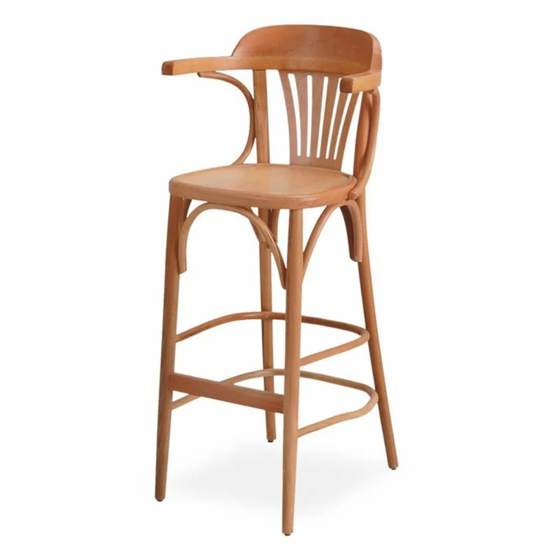 Casa Padrino Luxus Barstuhl mit Armlehnen Naturfarben H. 108 cm - Massivholz Bar Möbel