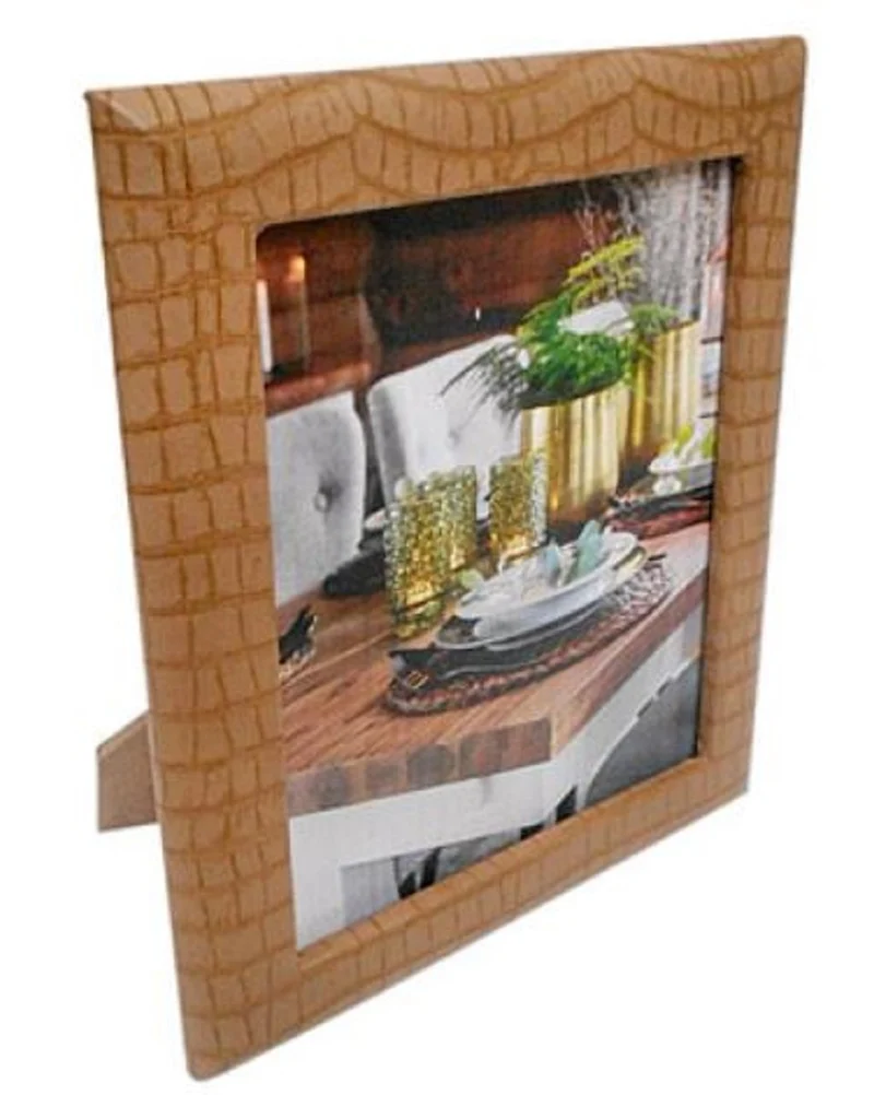 Casa Padrino Luxus Leder Bilderrahmen Hellbraun 16,5 x 4 x H. 22 cm - Dekorativer Bilderrahmen in Kroko-Optik
