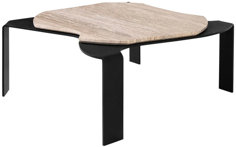 Casa Padrino Luxus Couchtisch Schwarz / Beige 75,5 x 78 x H. 32,5 cm - Designer Wohnzimmertisch mit Marmorplatte