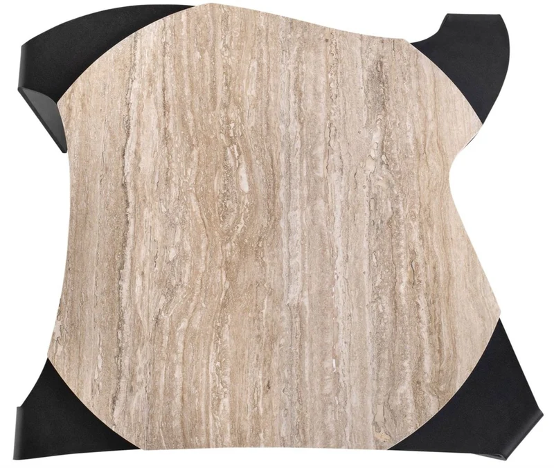 Casa Padrino Luxus Couchtisch Schwarz / Beige 75,5 x 78 x H. 32,5 cm - Designer Wohnzimmertisch mit Marmorplatte