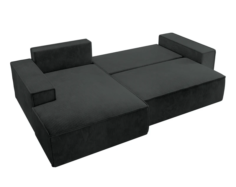 Ecksofa mit Schlaffunktion Farese New, L-förmig, mit Stauraum, schwarzer Cord, linksseitig