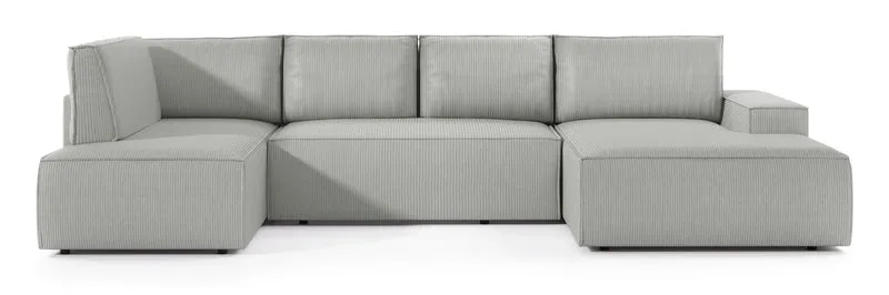 Ecksofa mit Schlaffunktion Farese New U-förmig mit Stauraum, rechtsseitig, hellgrauer Cordstoff