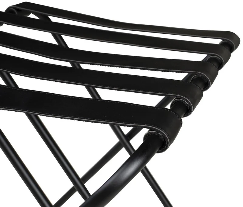 Casa Padrino Luxus Gepäckablage Schwarz 55 x 44 x H. 50 cm - Zusammenklappbarer Kofferständer mit pulverbeschichtetem Stahl und Kunstleder - Hotel Accessoires