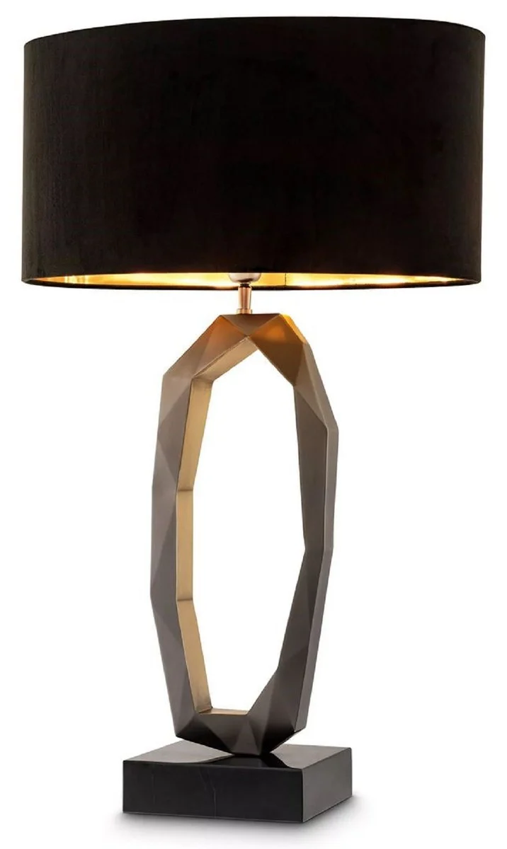 Casa Padrino Luxus Tischleuchte Rotguss / Antik Messing / Schwarz 50 x 30 x H. 86,5 cm - Schreibtischleuchte mit Marmorsockel und ovalem Lampenschirm - Luxus Leuchten - Luxus Möbel - Luxus Interior