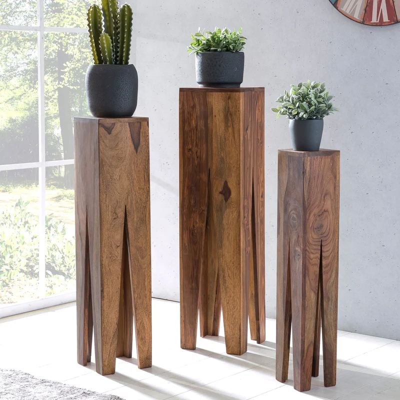 Beistelltisch 3er Set Sheesham Massivholz Quadratisch Modern Wohnzimmer
