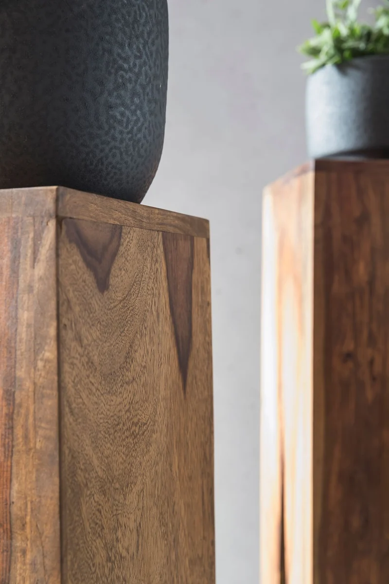 Beistelltisch 3er Set Sheesham Massivholz Quadratisch Modern Wohnzimmer