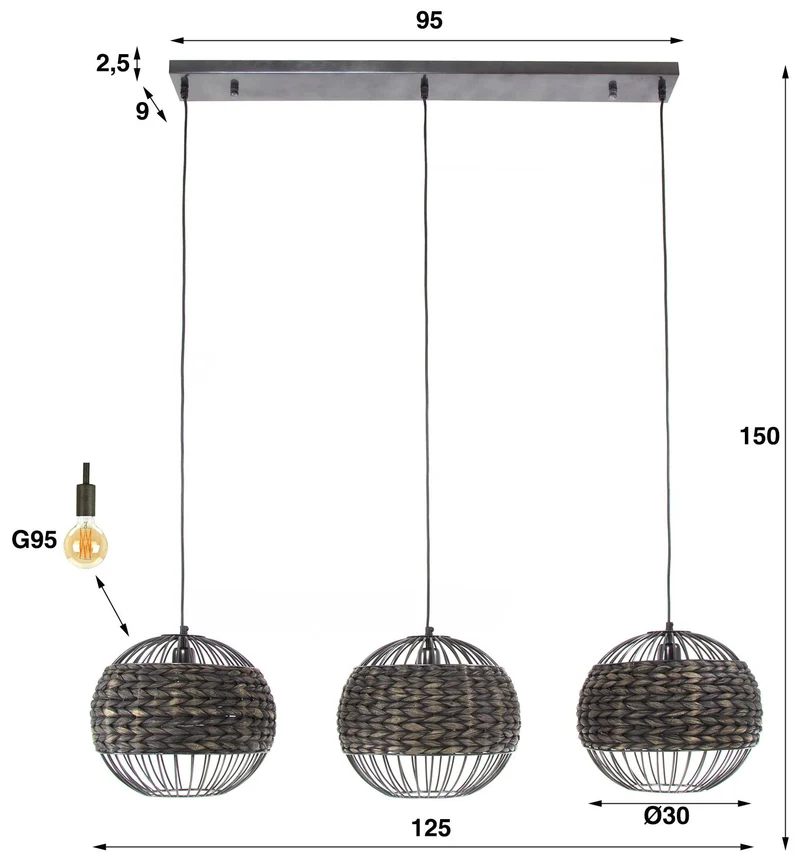 Pendelleuchte Hängeleuchte VEZEL Wasserhyazinthe 3 Schirme Ø 30 cm