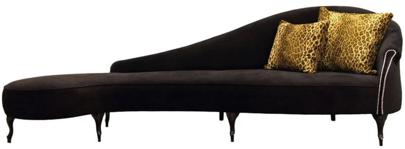 Casa Padrino Luxus Barock Samt Chaiselongue Schwarz 300 x 90 x H. 94 cm - Gebogene Massivholz Recamiere mit edlem Samtstoff - Barock Möbel - Luxus Qualität