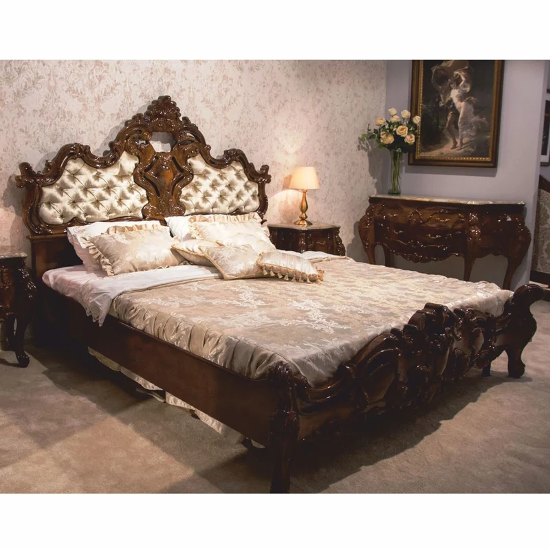 Casa Padrino Luxus Barock Doppelbett Dunkelbraun / Gold - Barock Schlafzimmer Möbel