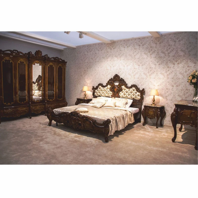Casa Padrino Luxus Barock Doppelbett Dunkelbraun / Gold - Barock Schlafzimmer Möbel