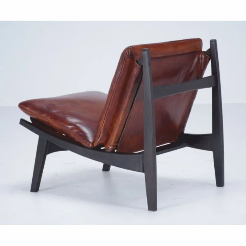 Casa Padrino Luxus Echtleder Sessel Braun / Anthrazit - Echtleder Möbel