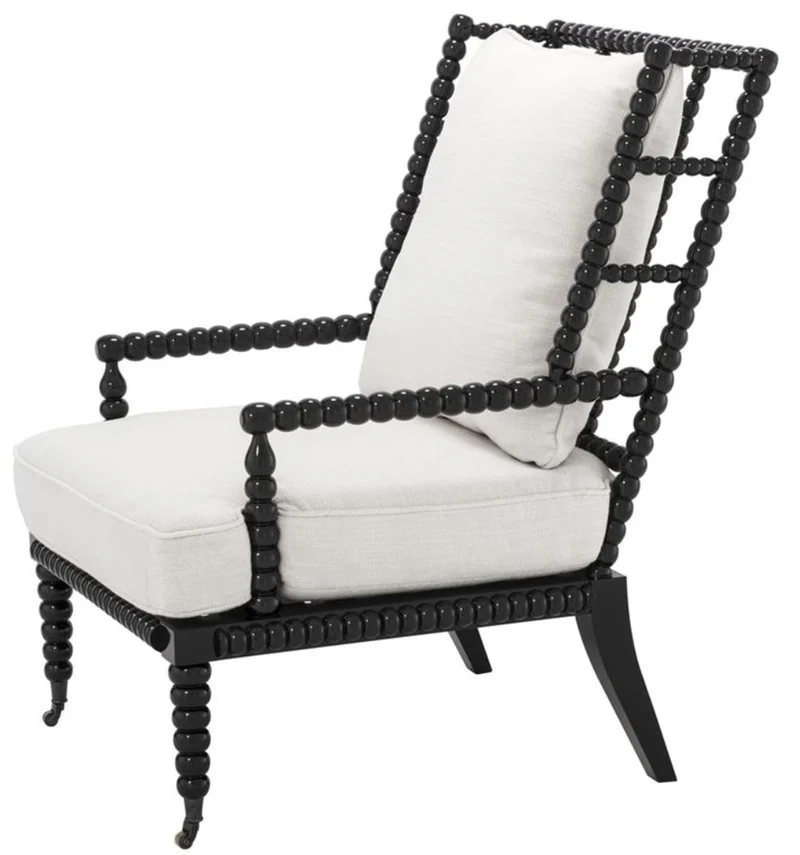 Casa Padrino Luxus Mahagoniholz Sessel Schwarz / Weiß 72 x 95 x H. 108,5 cm - Hotel Möbel