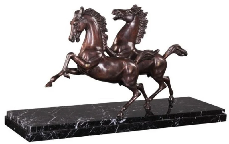 Casa Padrino Luxus Bronzefiguren Pferde Bronze / Schwarz 80 x 25 x H. 43 cm - Elegante Deko Bronze Skulpturen mit Marmorsockel