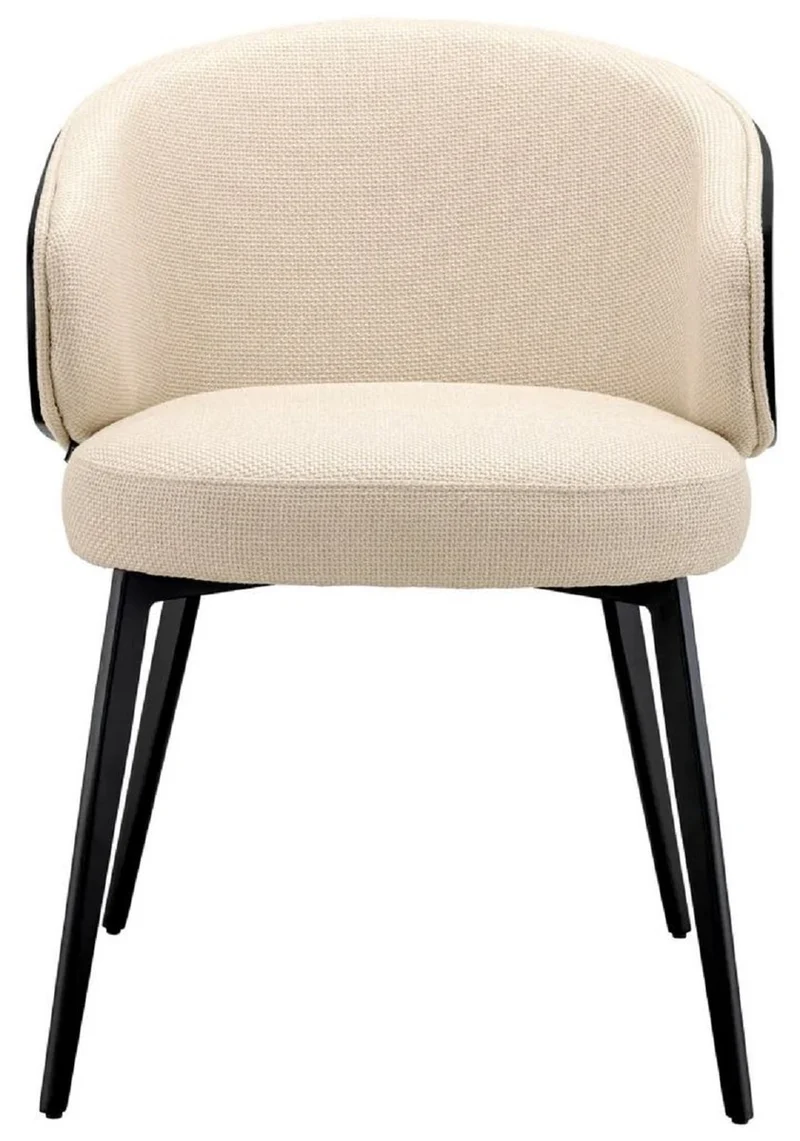 Casa Padrino Luxus Esszimmer Stuhl Sandfarben / Schwarz 57 x 62 x H. 77 cm - Küchenstuhl mit Armlehnen - Esszimmer Möbel - Luxus Möbel - Luxus Qualität