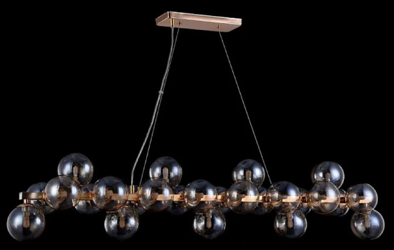 Casa Padrino Designer Hängeleuchte Gold 123,5 x 23,8 x H. 22,8 cm - Moderne Wohnzimmerlampe mit bernsteinfarbenem Glas