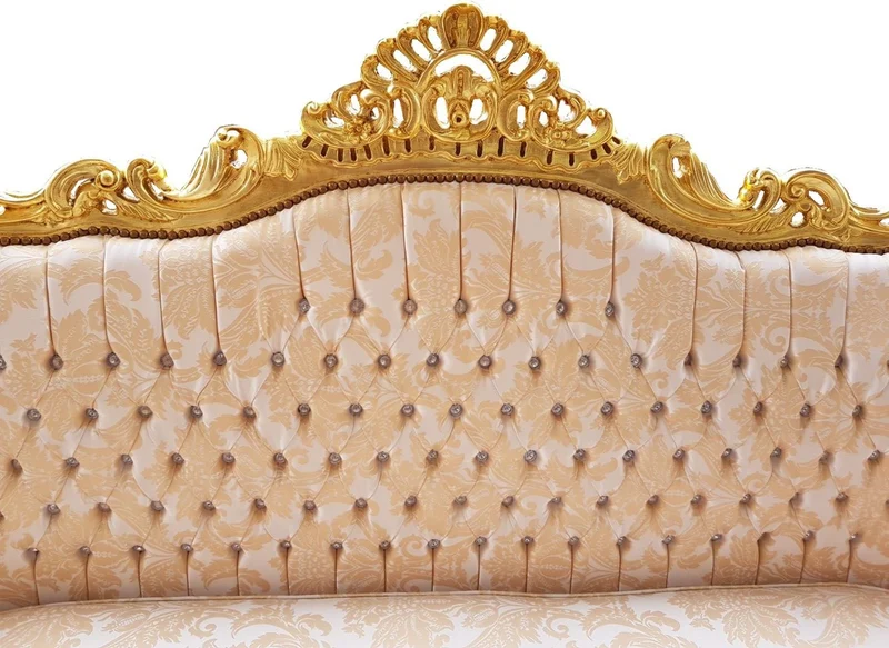 Casa Padrino Barock Wohnzimmer Set Master Creme Muster und Gold mit Glitzersteinen, 3er Sofa und 2 Sessel