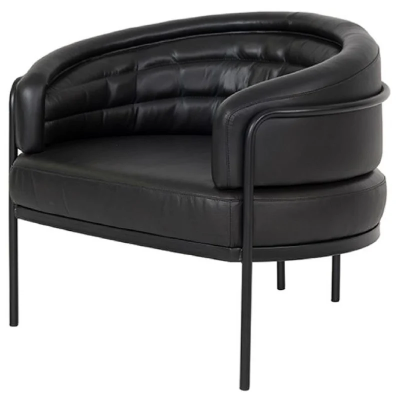 Casa Padrino Luxus Leder Sessel Schwarz 86 x 71 x H. 69 cm - Echtleder Wohnzimmer Sessel - Echtleder Möbel - Luxus Möbel