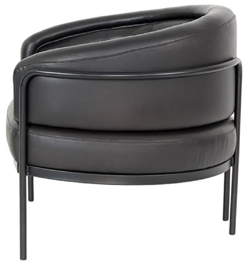Casa Padrino Luxus Leder Sessel Schwarz 86 x 71 x H. 69 cm - Echtleder Wohnzimmer Sessel - Echtleder Möbel - Luxus Möbel
