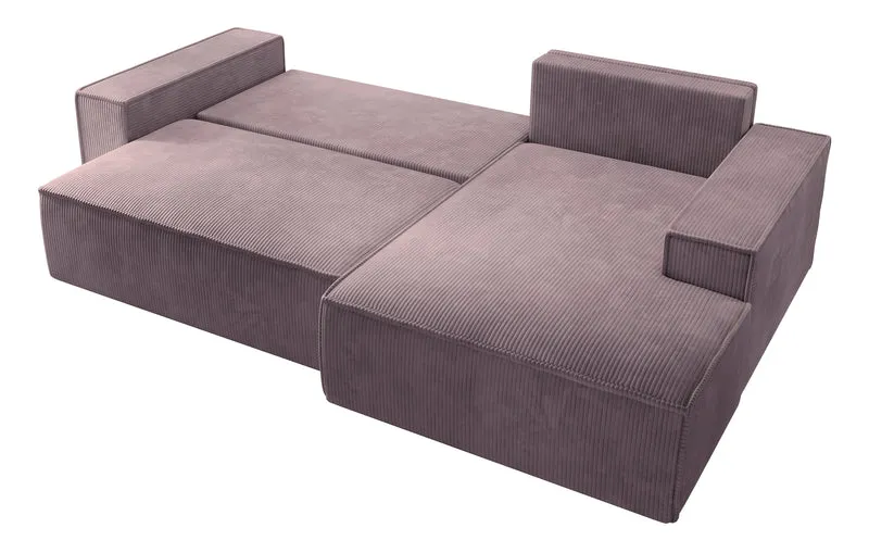 Ecksofa mit Schlaffunktion Farese New L-förmig mit Stauraum, rosa Cord, rechtsseitig