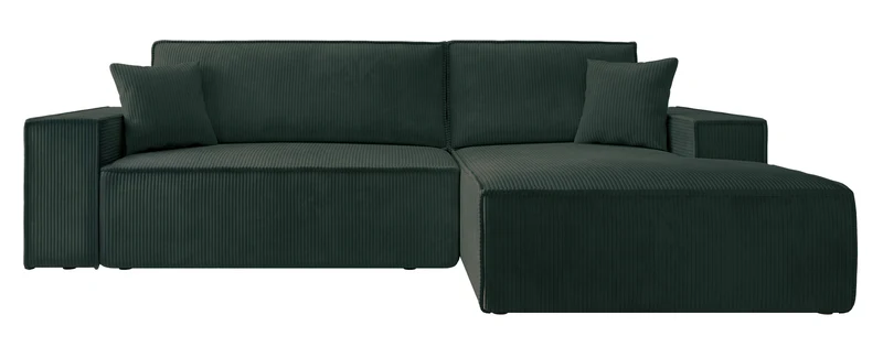 Ecksofa mit Schlaffunktion Farese New L-förmig mit Stauraum, grüner Cord, rechtsseitig