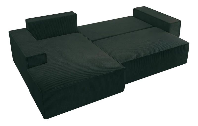 Ecksofa mit Schlaffunktion Farese New, L-förmig, mit Stauraum, grün, Cord, linksseitig