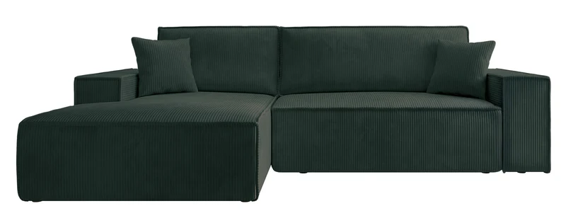 Ecksofa mit Schlaffunktion Farese New, L-förmig, mit Stauraum, grün, Cord, linksseitig