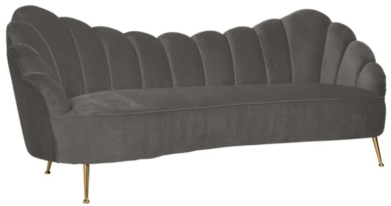 Casa Padrino Luxus Samt Sofa Grau / Gold 230 x 94 x H. 90 cm - Wohnzimmer Sofa mit edlem Samtstoff - Wohnzimmer Möbel - Luxus Möbel - Wohnzimmer Einrichtung - Luxus Einrichtung