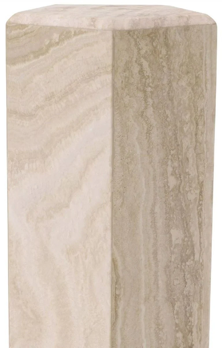 Casa Padrino Luxus Deko Säule 31 x 31 x H. 99 cm - 5 Eckige Travertin Naturstein Säule - Pflanzensäule - Wohnzimmer Deko Säule - Hotel Deko Säule - Luxus Möbel - Luxus Qualität