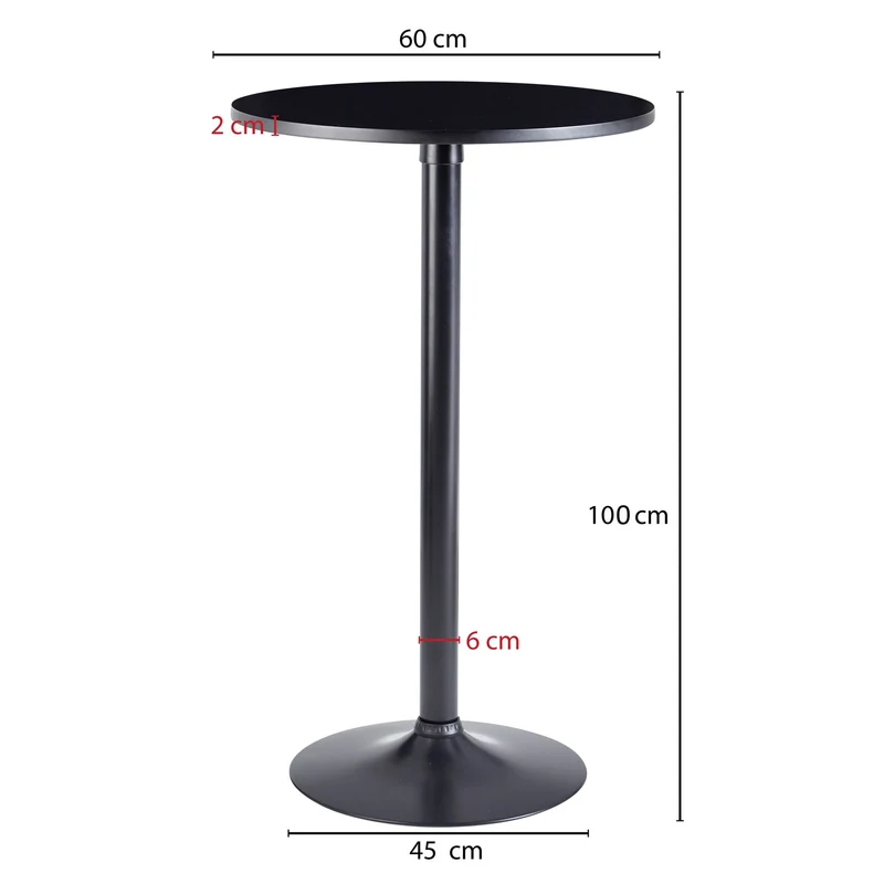 Bartisch Schwarz Stehtisch Ø 60 cm, Partytisch Bistrotisch 100 cm Hoch