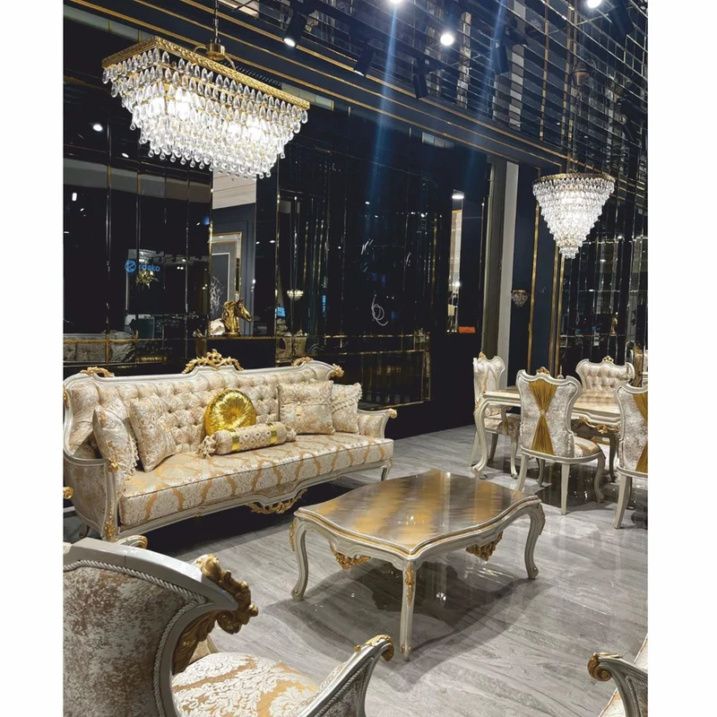 Casa Padrino Luxus Barock Couchtisch Grau / Gold 127 cm - Barockstil Wohnzimmer Möbel
