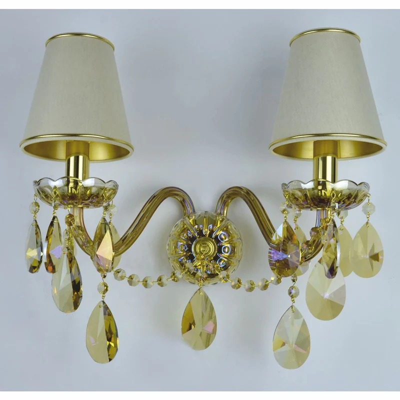 Casa Padrino Luxus Barock Kristall Doppel Wandleuchte Gold / Creme 38 x 20 x H. 25 cm - Barock Leuchten