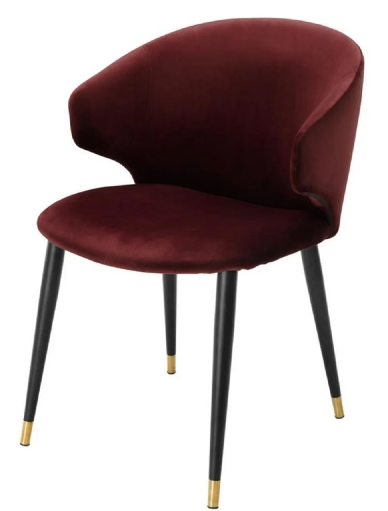 Casa Padrino Luxus Esszimmerstuhl mit Armlehnen Dunkles Bordeauxrot / Schwarz / Gold 57 x 66 x H. 83 cm - Esszimmermöbel