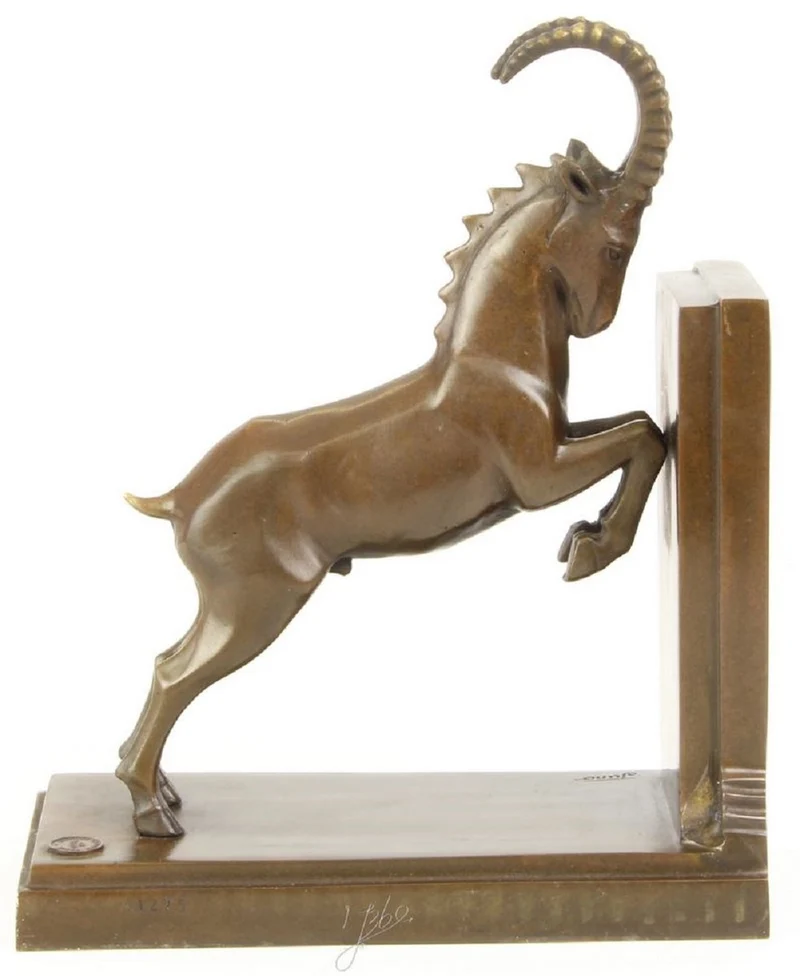 Casa Padrino Luxus Bronze Springbock Buchstütze 20,4 x 10 x H. 25,6 cm - Deko Bronzefigur