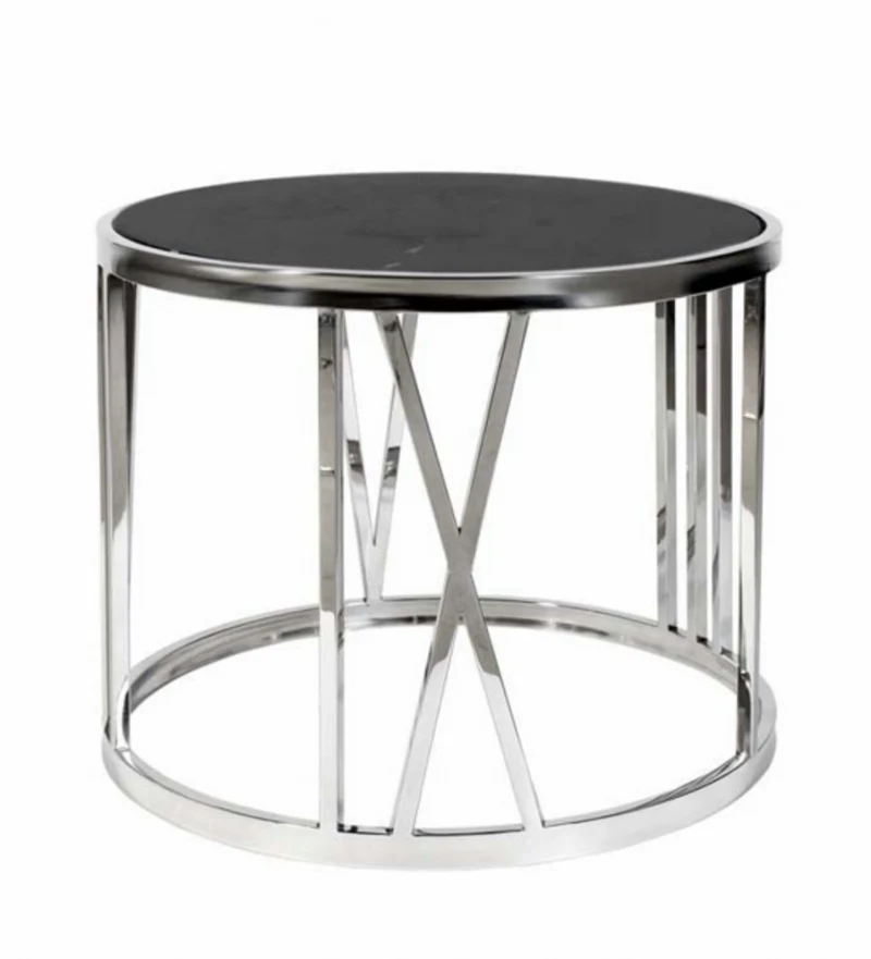 Casa Padrino Luxus Art Deco Designer Beistelltisch, rostfreier Stahl poliert, schwarzer Marmor, 60 x H. 50 cm