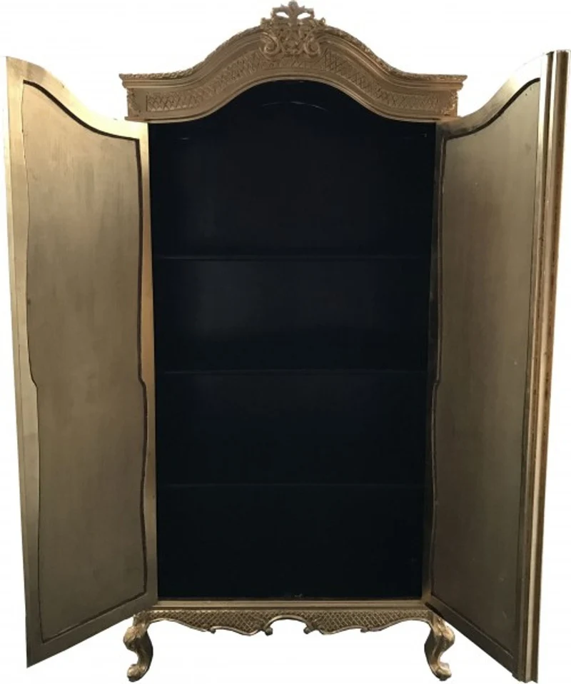 Casa Padrino Barock Kleiderschrank Gold, massives Buchenholz, B 110 x H 230 x T 53 cm, Antik Stil Schlafzimmerschrank
