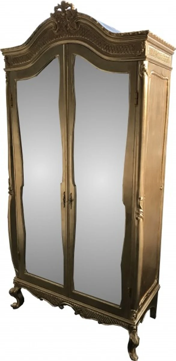 Casa Padrino Barock Kleiderschrank Gold, massives Buchenholz, B 110 x H 230 x T 53 cm, Antik Stil Schlafzimmerschrank